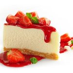 Strawberry cheesecake on white background